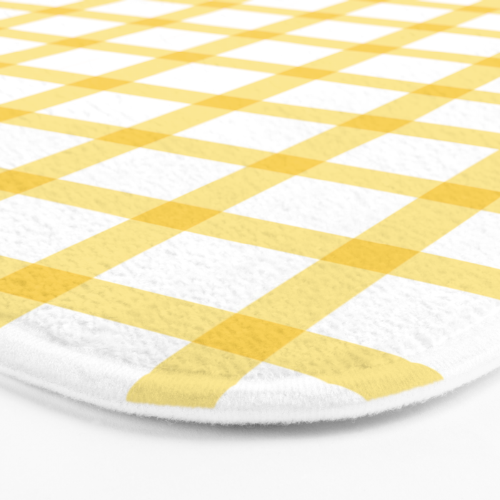 Yellow geometric plaid gingham pattern Bath Mat Gallery Image 3