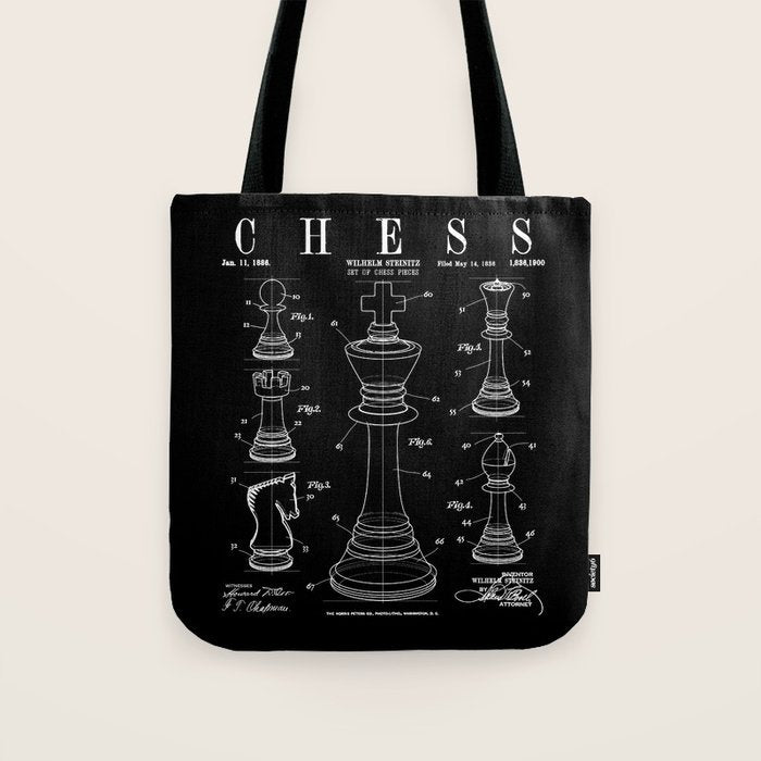 Chess King And Pieces Old Vintage Patent Drawing Print Tote Bag Gallery Image 1