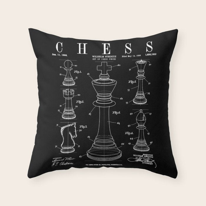 Chess King And Pieces Old Vintage Patent Drawing Print Throw Pillow Gallery Image 6