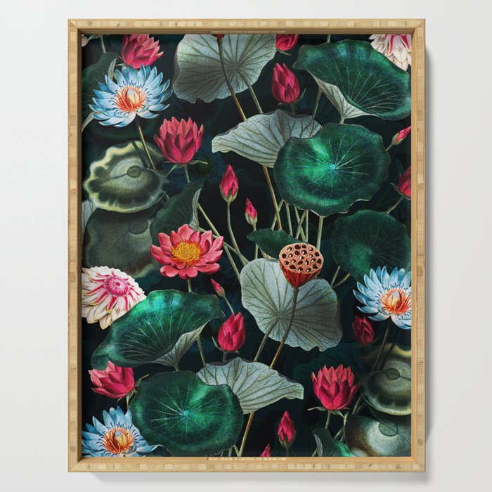 Water Lily - Night Serving Tray Gallery Image 1