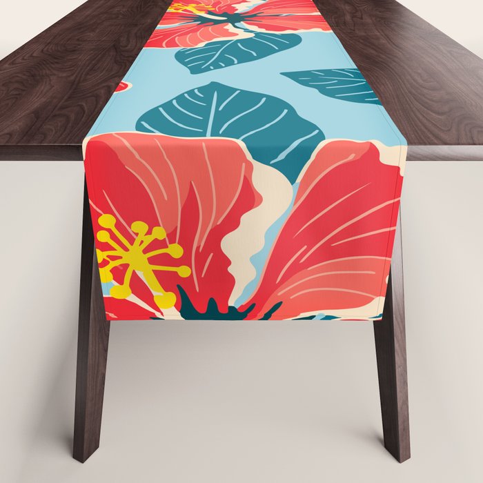 Tropical hibiscus summer flower art pattern Table Runner Gallery Image 1