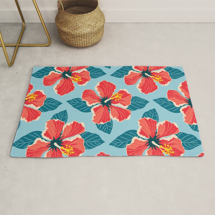 Tropical hibiscus summer flower art pattern Rug Gallery Image 1