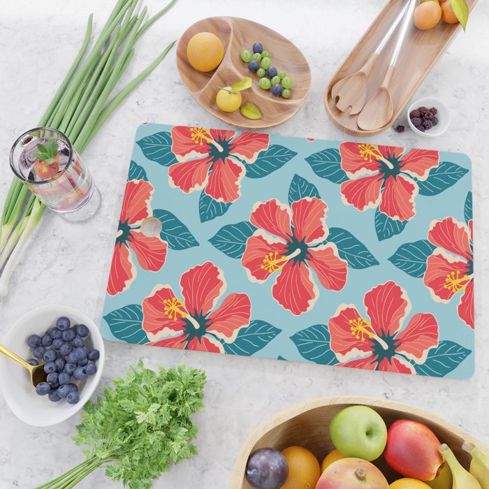 Tropical hibiscus summer flower art pattern Cutting Board Gallery Image 2