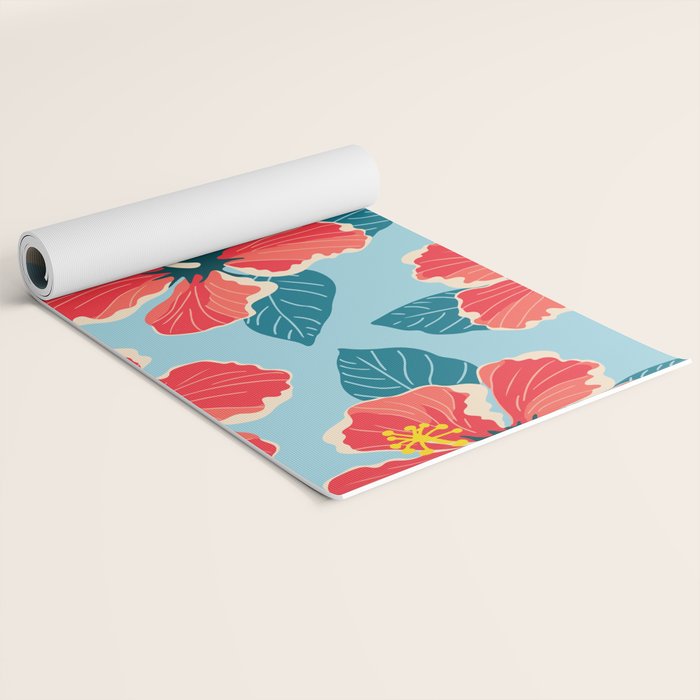 Tropical hibiscus summer flower art pattern Yoga Mat Gallery Image 2