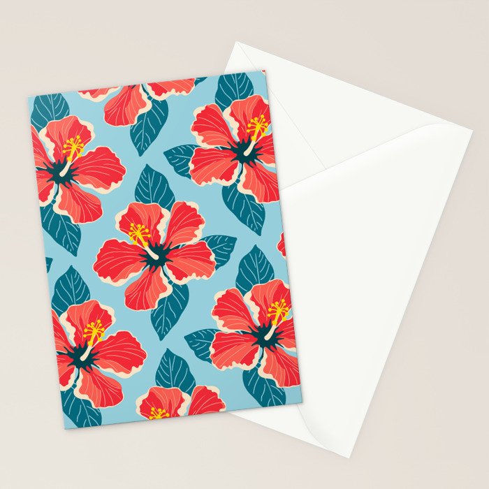 Tropical hibiscus summer flower art pattern Stationery Card Gallery Image 2