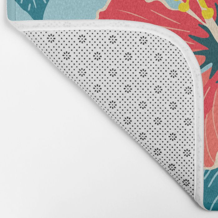Tropical hibiscus summer flower art pattern Bath Mat Gallery Image 2