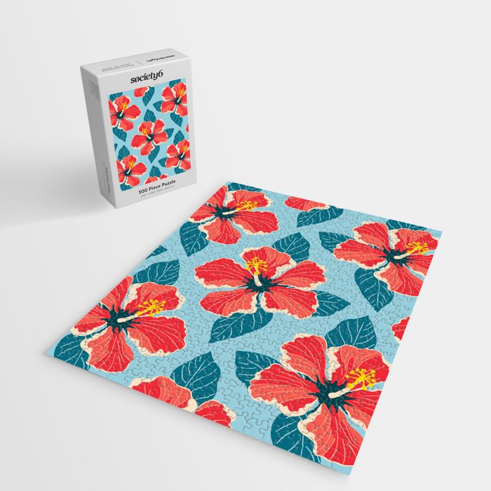 Tropical hibiscus summer flower art pattern Jigsaw Puzzle Gallery Image 2