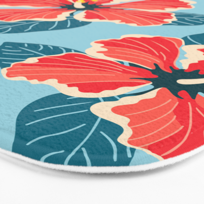 Tropical hibiscus summer flower art pattern Bath Mat Gallery Image 3