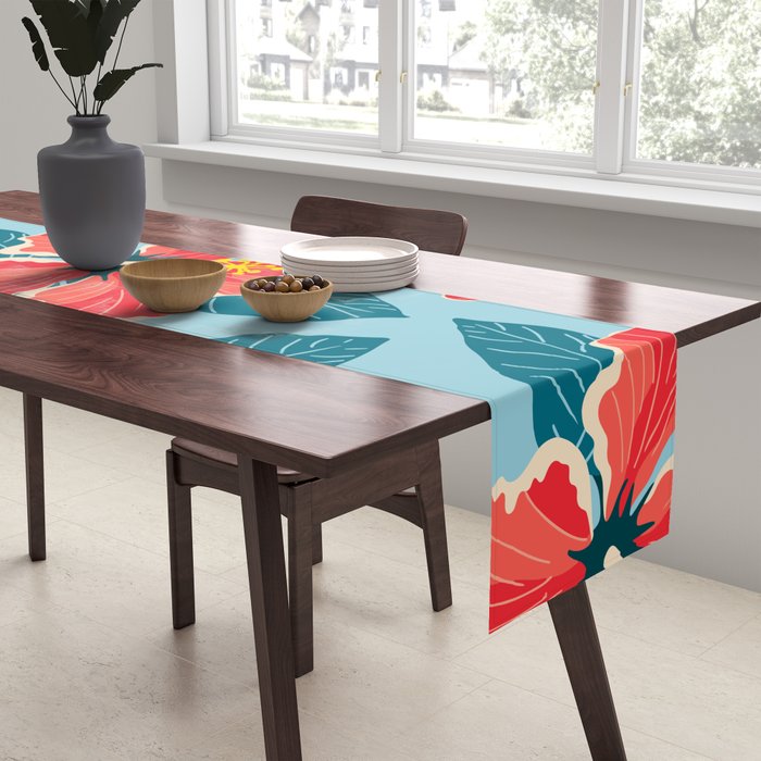 Tropical hibiscus summer flower art pattern Table Runner Gallery Image 2