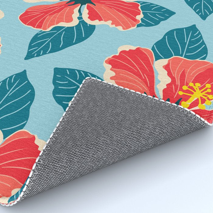 Tropical hibiscus summer flower art pattern Rug Gallery Image 4