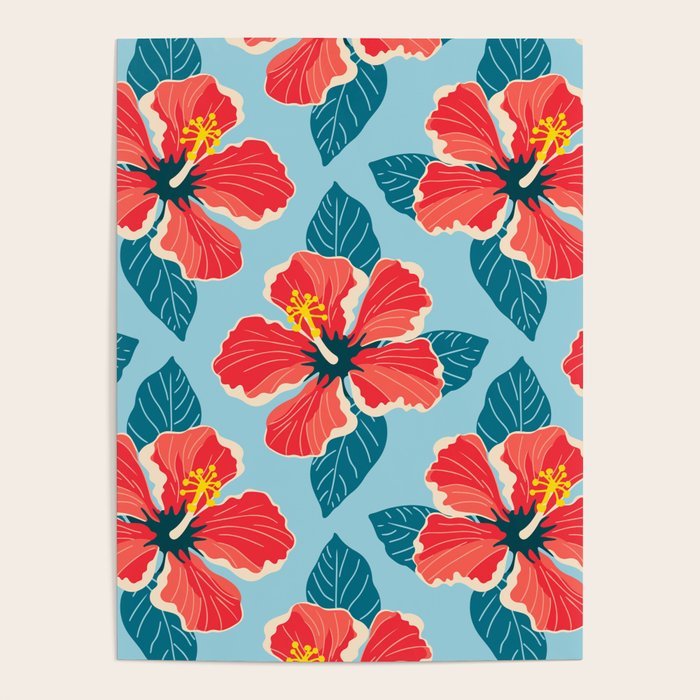 Tropical hibiscus summer flower art pattern Poster Gallery Image 4