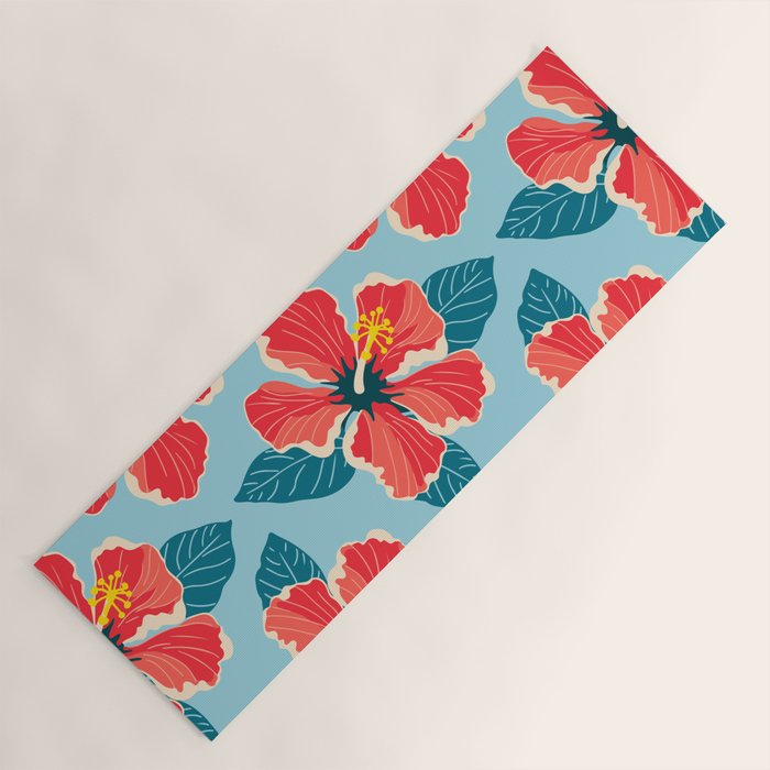 Tropical hibiscus summer flower art pattern Yoga Mat Gallery Image 1