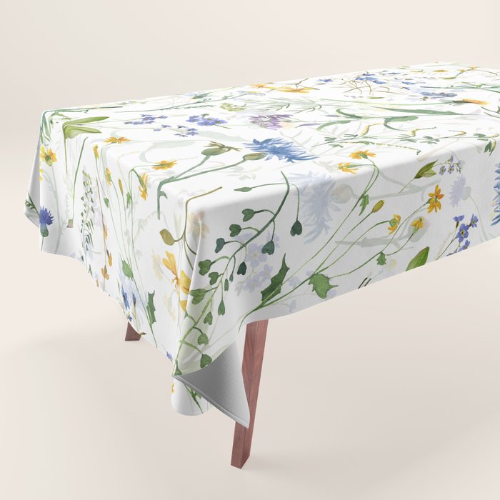 Scandinavian Midsummer Blue And Yellow Wildflowers Meadow  Tablecloth Gallery Image 1