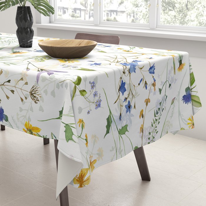 Scandinavian Midsummer Blue And Yellow Wildflowers Meadow  Tablecloth Gallery Image 3