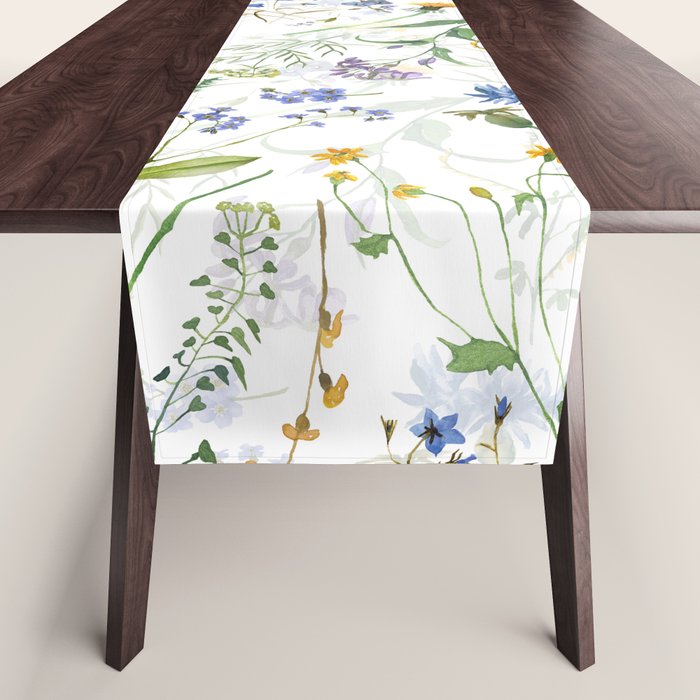 Scandinavian Midsummer Blue And Yellow Wildflowers Meadow  Table Runner Gallery Image 1