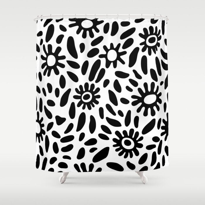 Abstract black and white flower nature art pattern Shower Curtain Gallery Image 1