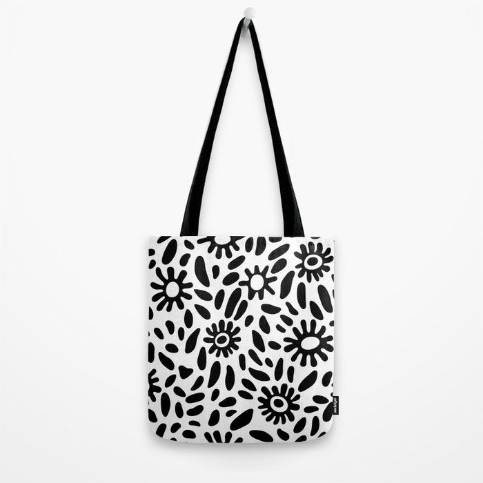 Abstract black and white flower nature art pattern Tote Bag Gallery Image 2