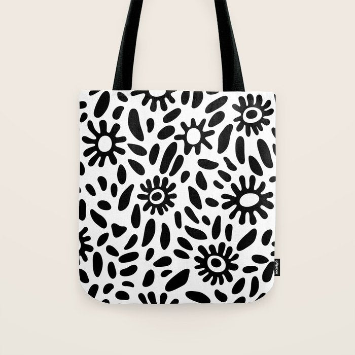 Abstract black and white flower nature art pattern Tote Bag Gallery Image 1