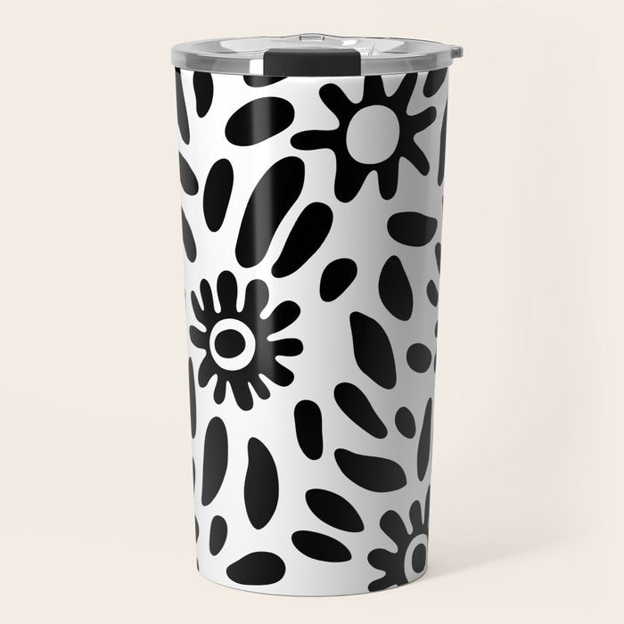 Abstract black and white flower nature art pattern Travel Mug Gallery Image 1