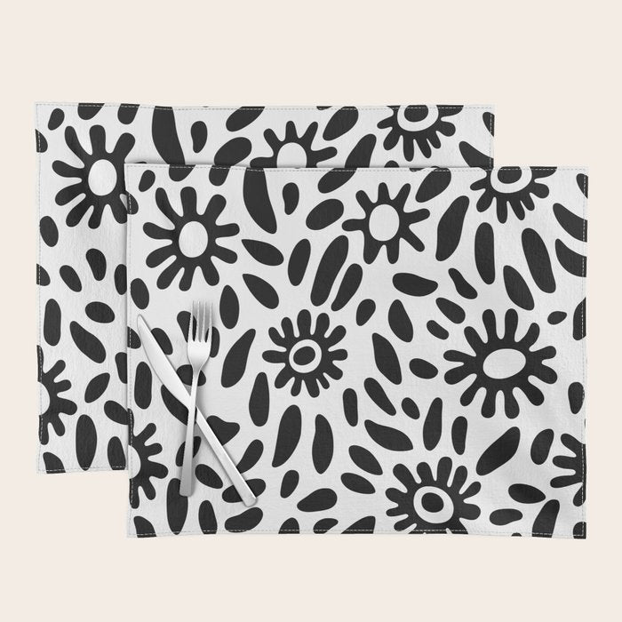 Abstract black and white flower nature art pattern Placemat Gallery Image 1