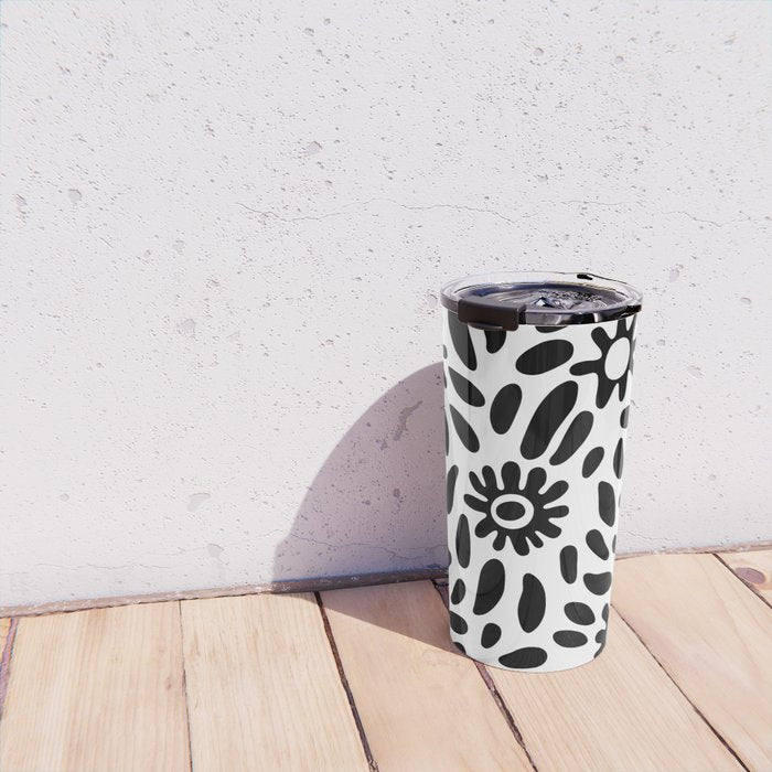 Abstract black and white flower nature art pattern Travel Mug Gallery Image 4