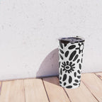 Abstract black and white flower nature art pattern Travel Mug Gallery Image 4