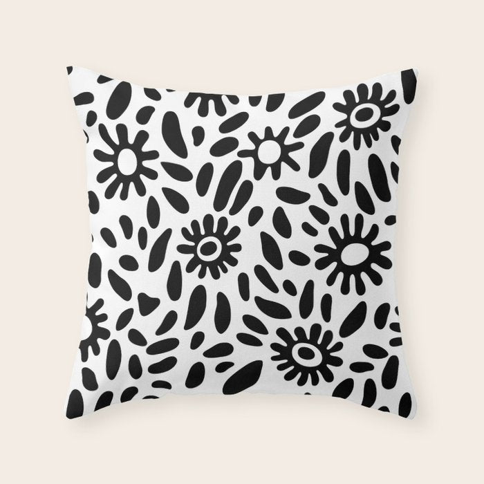 Abstract black and white flower nature art pattern Throw Pillow Gallery Image 6