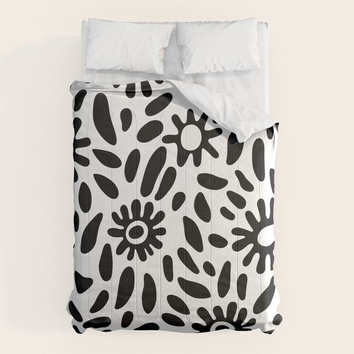 Abstract black and white flower nature art pattern Comforter Gallery Image 6