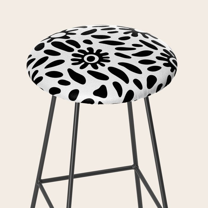 Abstract black and white flower nature art pattern Stool Gallery Image 2