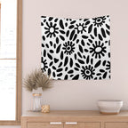 Abstract black and white flower nature art pattern Wall Tapestry Gallery Image 2