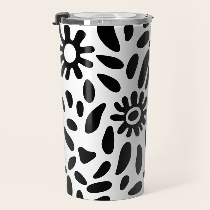 Abstract black and white flower nature art pattern Travel Mug Gallery Image 3