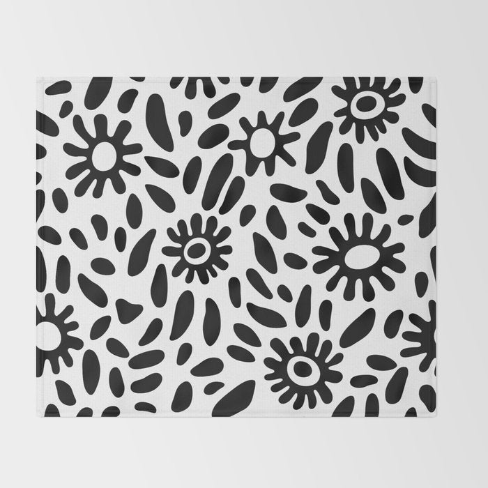 Abstract black and white flower nature art pattern Throw Blanket Gallery Image 2