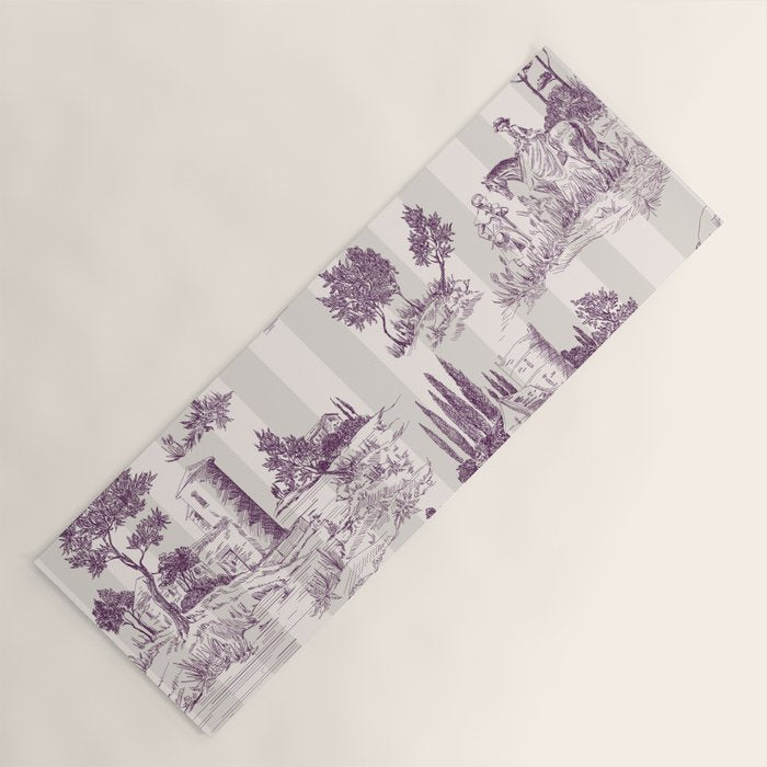 Toile de Jouy Vintage French Plum Striped Pastoral Pattern Yoga Mat Gallery Image 1