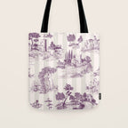 Toile de Jouy Vintage French Plum Striped Pastoral Pattern Tote Bag Gallery Image 1