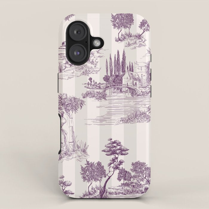 Toile de Jouy Vintage French Plum Striped Pastoral Pattern iPhone Case Gallery Image 1
