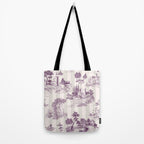Toile de Jouy Vintage French Plum Striped Pastoral Pattern Tote Bag Gallery Image 2