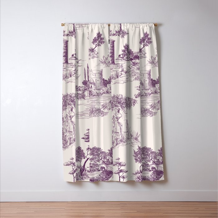 Toile de Jouy Vintage French Plum Striped Pastoral Pattern Window Curtain Gallery Image 3
