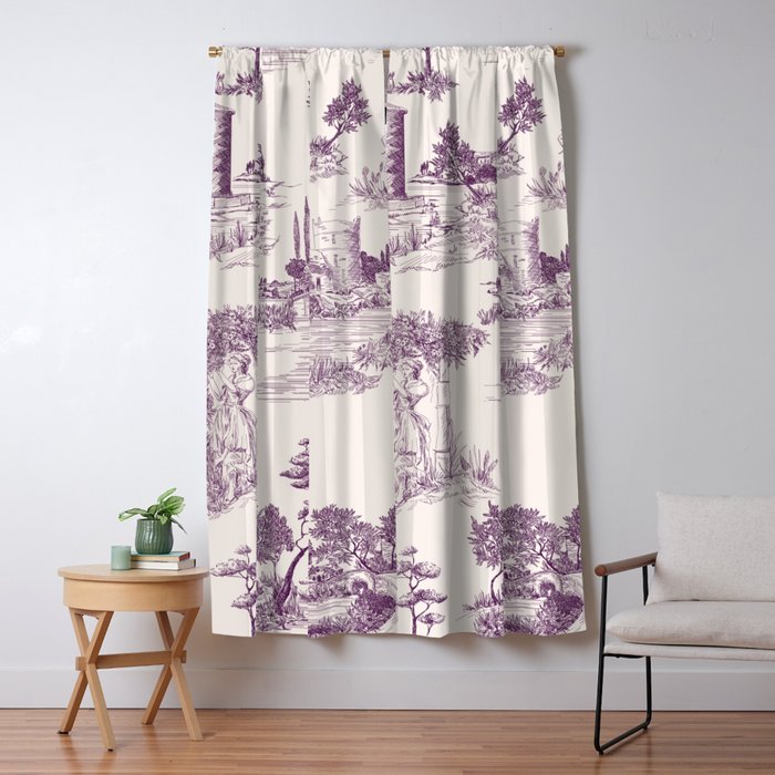 Toile de Jouy Vintage French Plum Striped Pastoral Pattern Window Curtain Gallery Image 1
