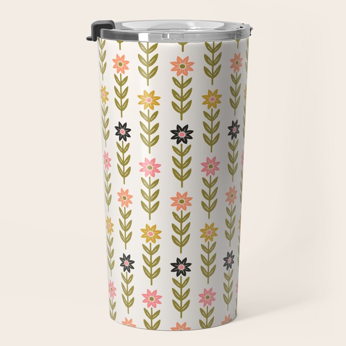 Hand-drawn Wildflowers -  Pink & Gold Travel Mug Gallery Image 3