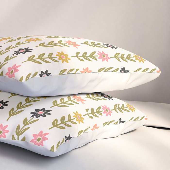 Hand-drawn Wildflowers -  Pink & Gold Pillow Sham Gallery Image 3