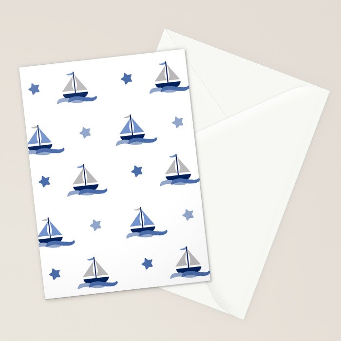 Navy Blue Nautical Sailboat Stationery Card Gallery Image 2