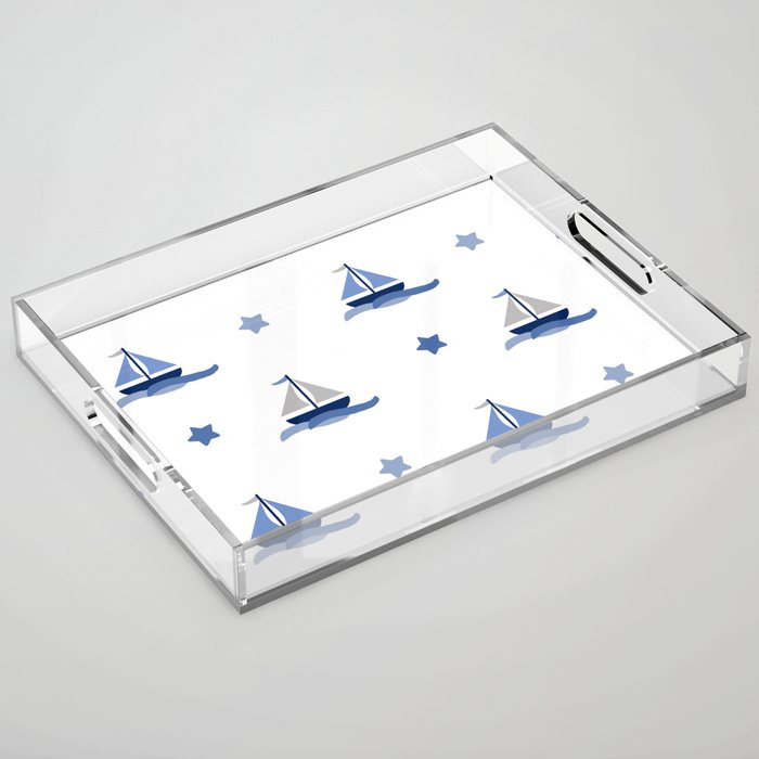 Navy Blue Nautical Sailboat Acrylic Tray Gallery Image 1