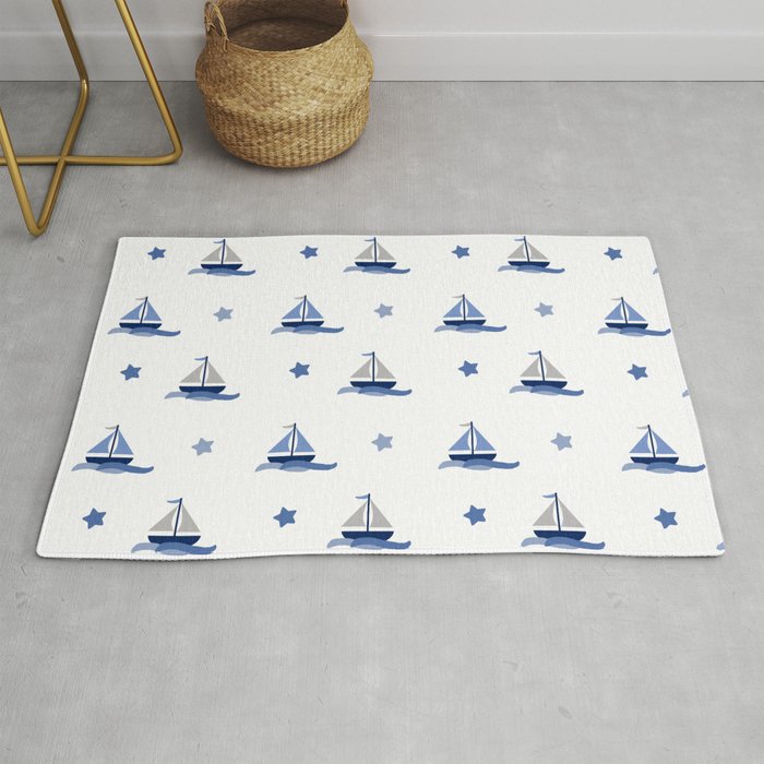 Navy Blue Nautical Sailboat Rug Gallery Image 1