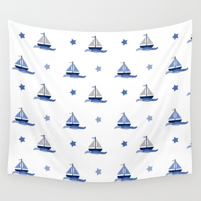 Navy Blue Nautical Sailboat Wall Tapestry Gallery Image 1