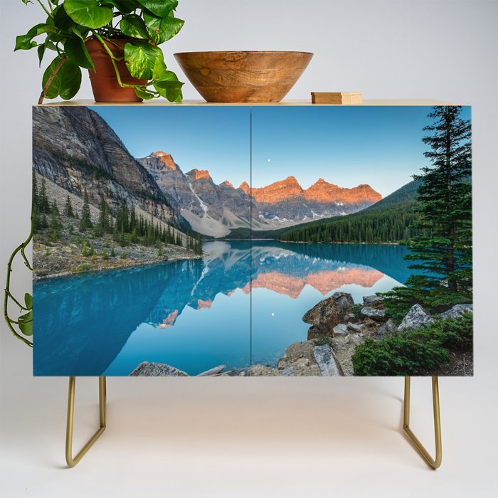 Moraine Lake Sunrise Banff National Park Canada Mountain Landscape Credenza Gallery Image 1