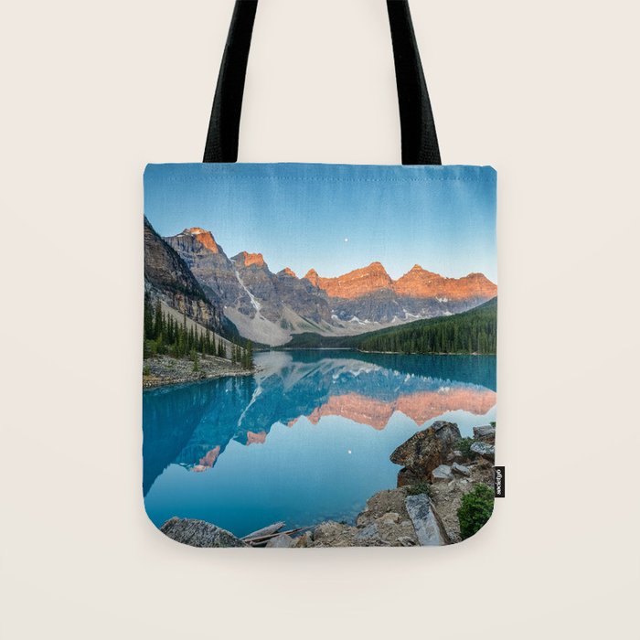 Moraine Lake Sunrise Banff National Park Canada Mountain Landscape Tote Bag Gallery Image 1