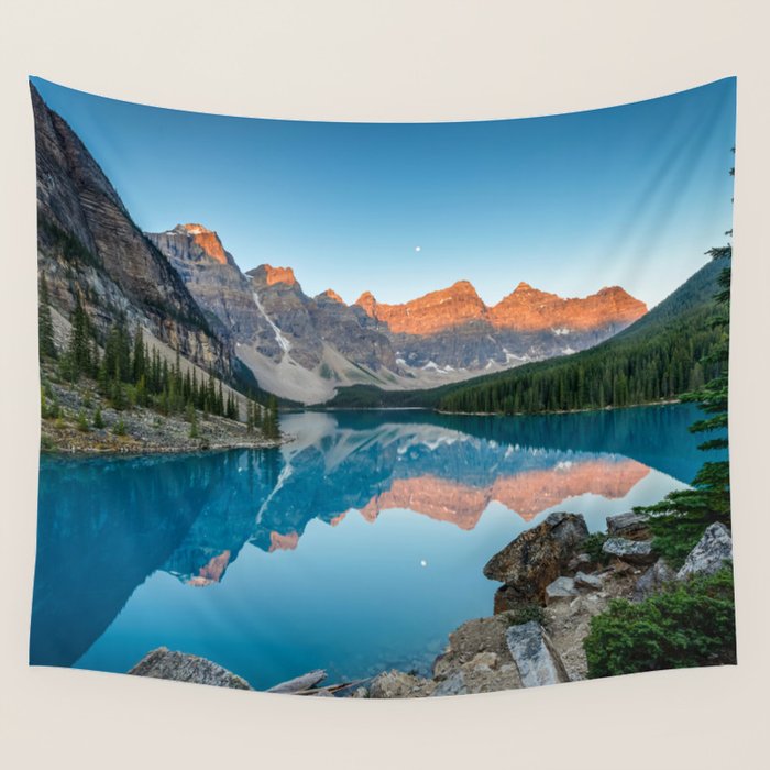 Moraine Lake Sunrise Banff National Park Canada Mountain Landscape Wall Tapestry Gallery Image 4