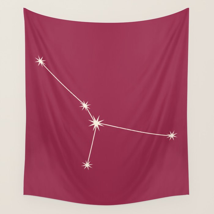 Cancer Zodiac Star Constellation Line Art Pink Wall Tapestry Gallery Image 1