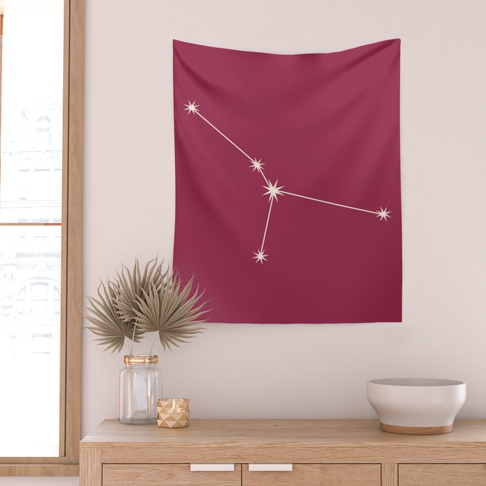 Cancer Zodiac Star Constellation Line Art Pink Wall Tapestry Gallery Image 2