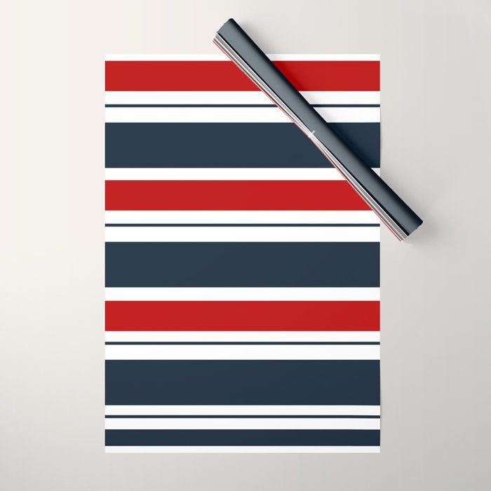 Red and Navy Blue Horizontal Stripes Wrapping Paper Gallery Image 1
